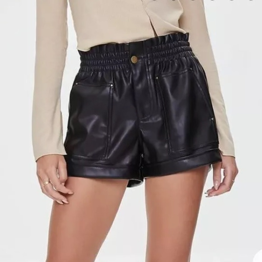 forever 21 leather paper bag shorts